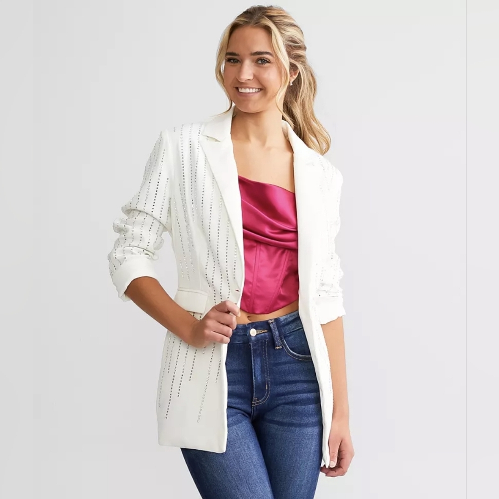 NWT oversized rhinestone women blazer large polyester spandex western formal